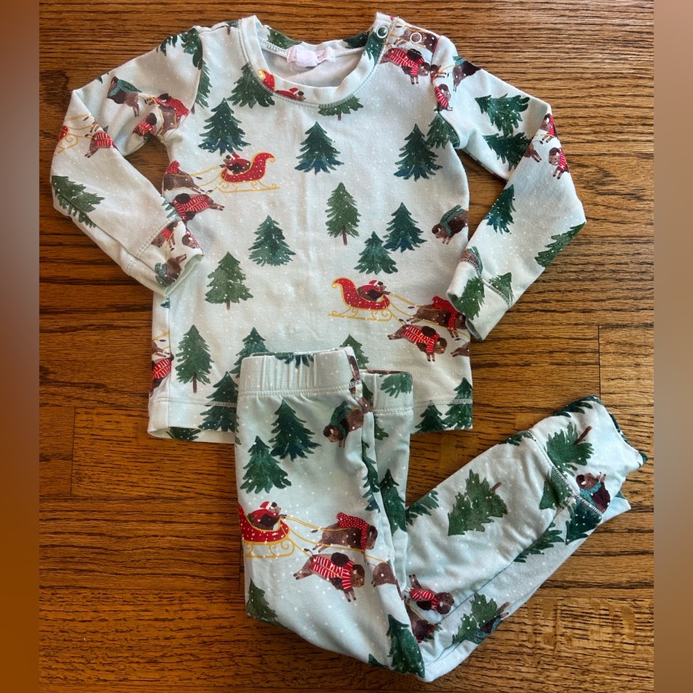 Angel Dear bamboo Christmas pajamas in buffalo print / winter bison lounge set